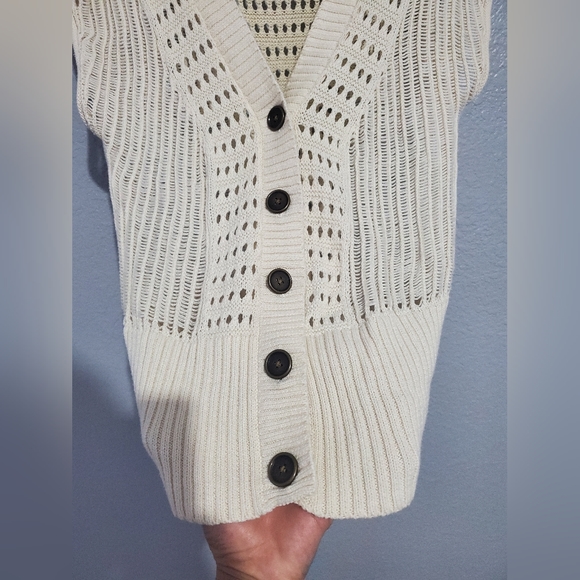 MUDD 100% Cotton Country White Plunging V-Neck Crochet Buttom Down Vest Size XL - Picture 9 of 11